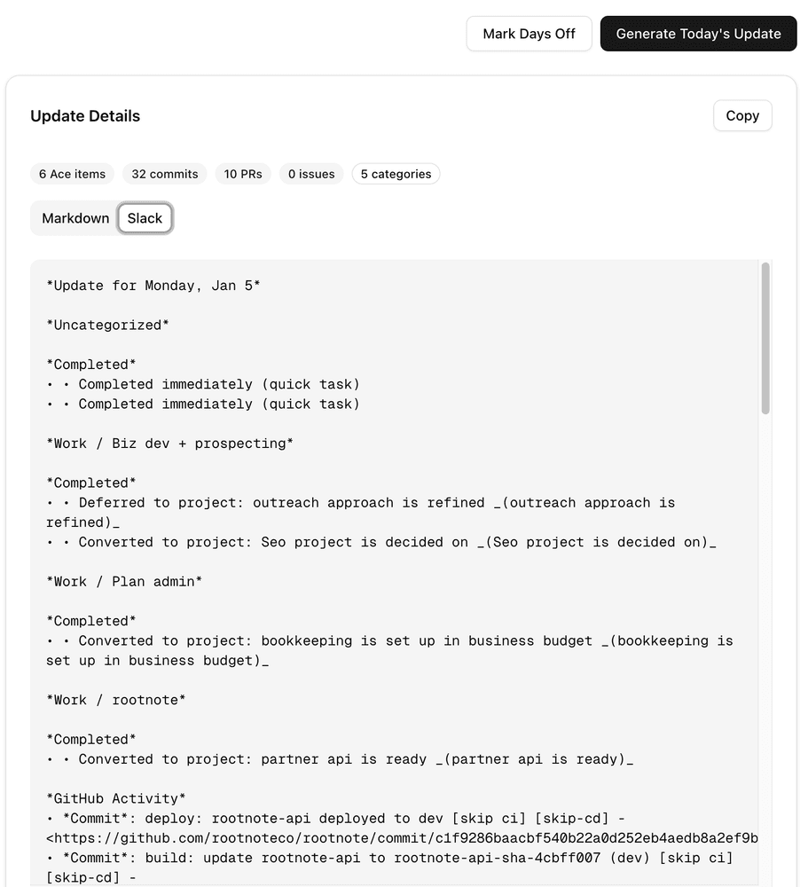 Automated updates and daily journals