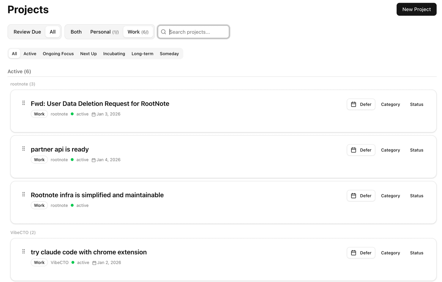 Keep track of projects and actions