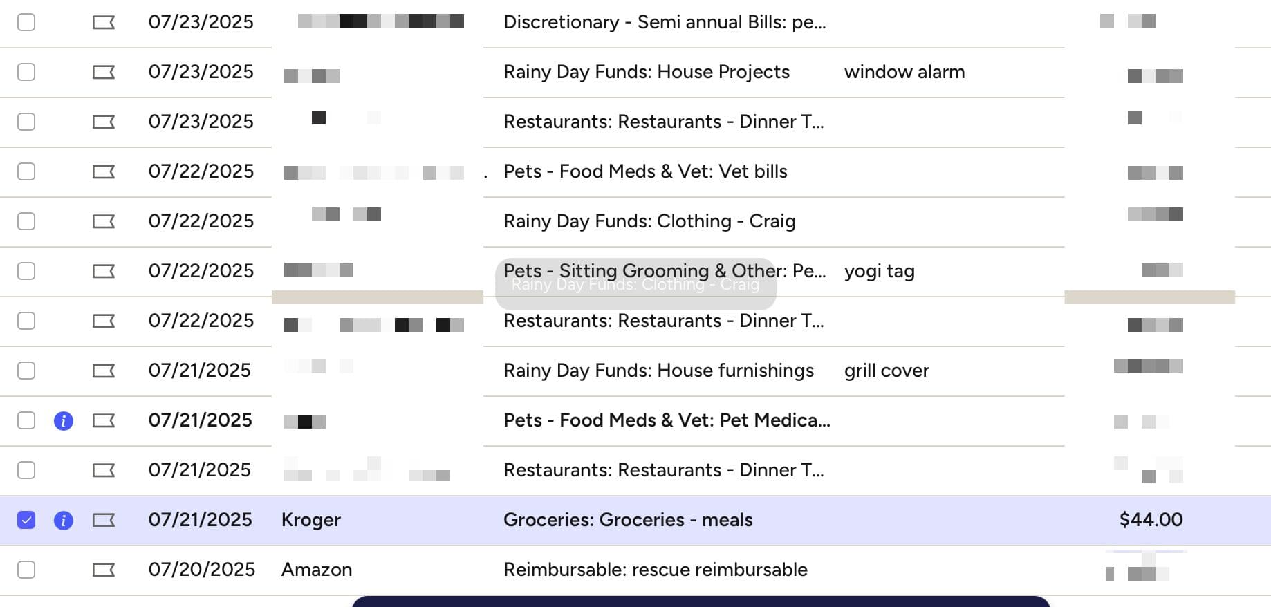 A typical YNAB screen for me