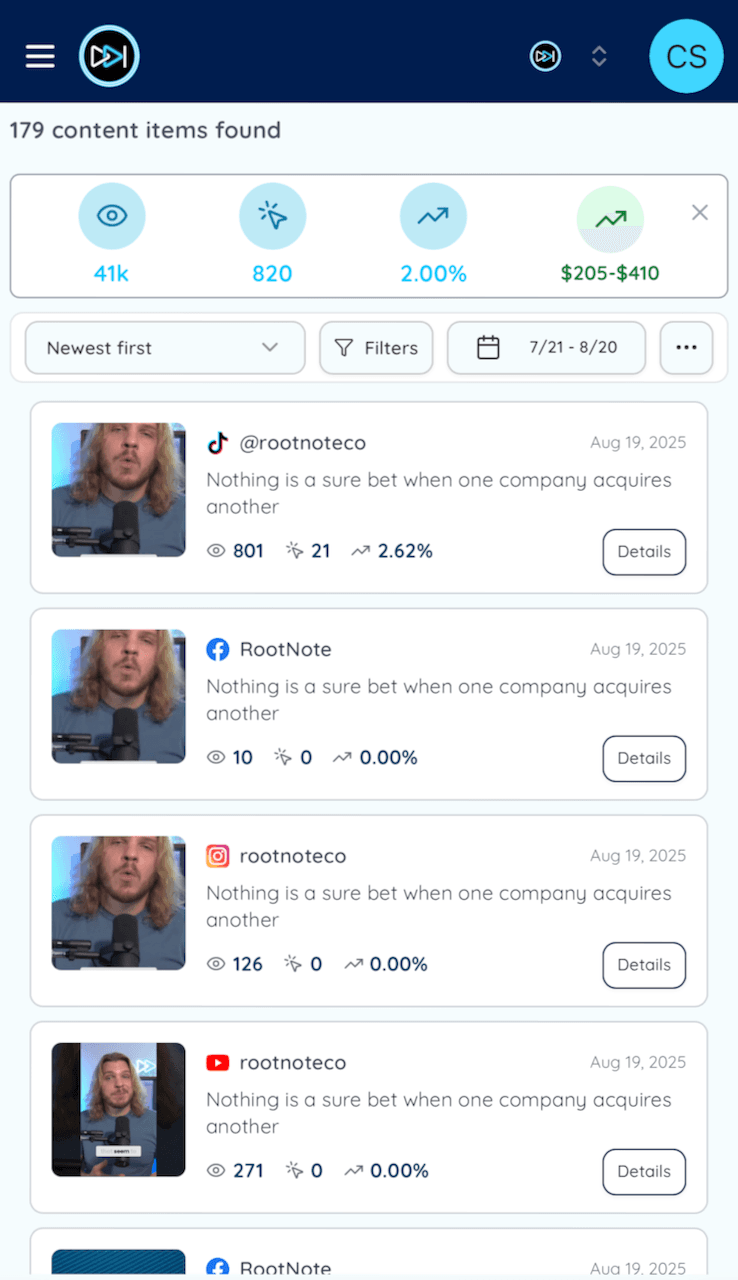New mobile content home screen